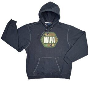 NAPA Hoodie Mens XL Black Camo Heavy Pullover Sweatshirt Auto Parts Racing Work